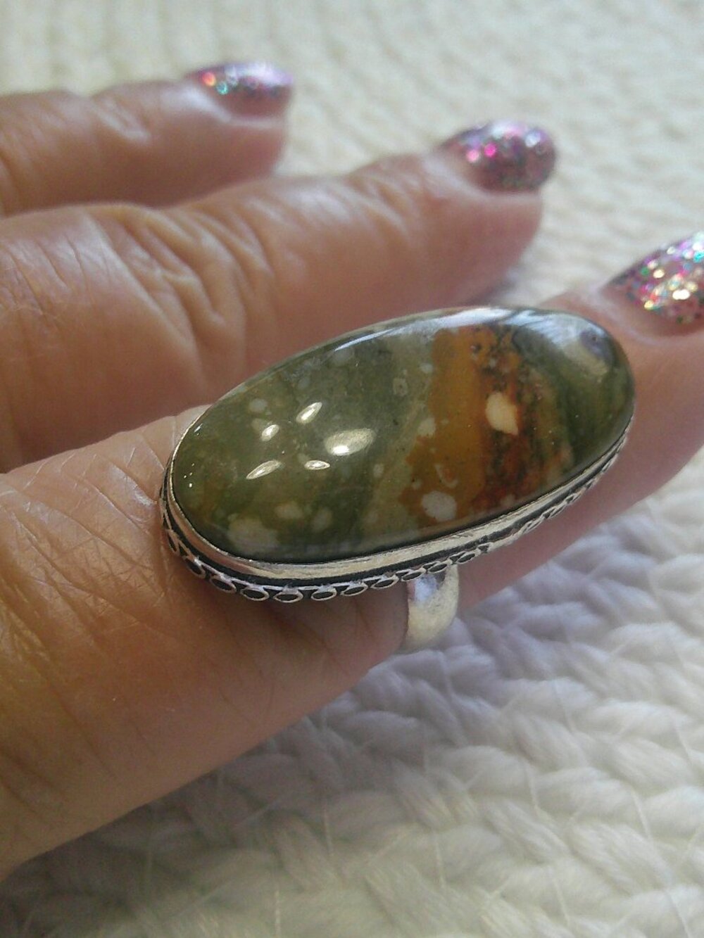 Natural PICTURE JASPER Handmade Sterling 925 Ring Size 8.5 #367F